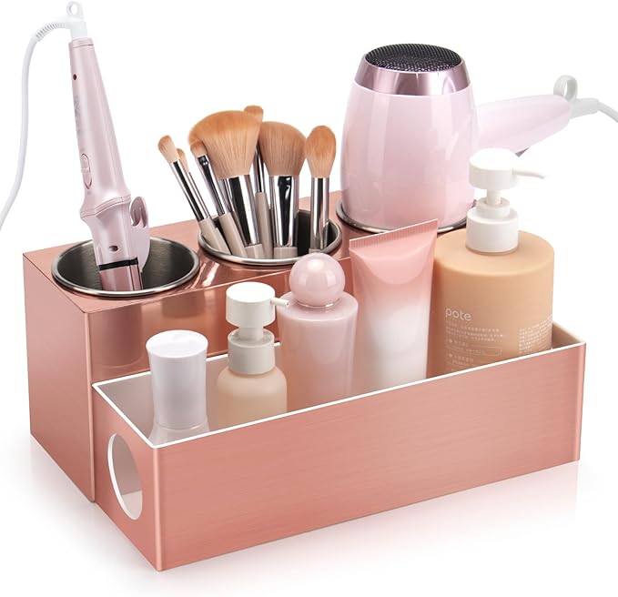 GFWARE Hair Tool Organizer - Bathroom Vanity Organizers and Storage, Hair Styling Accessories Hot Tools Organizer Hair Dryer, Blow Dryer, Curling Iron, Flat Iron, Hair Straightener, Pink