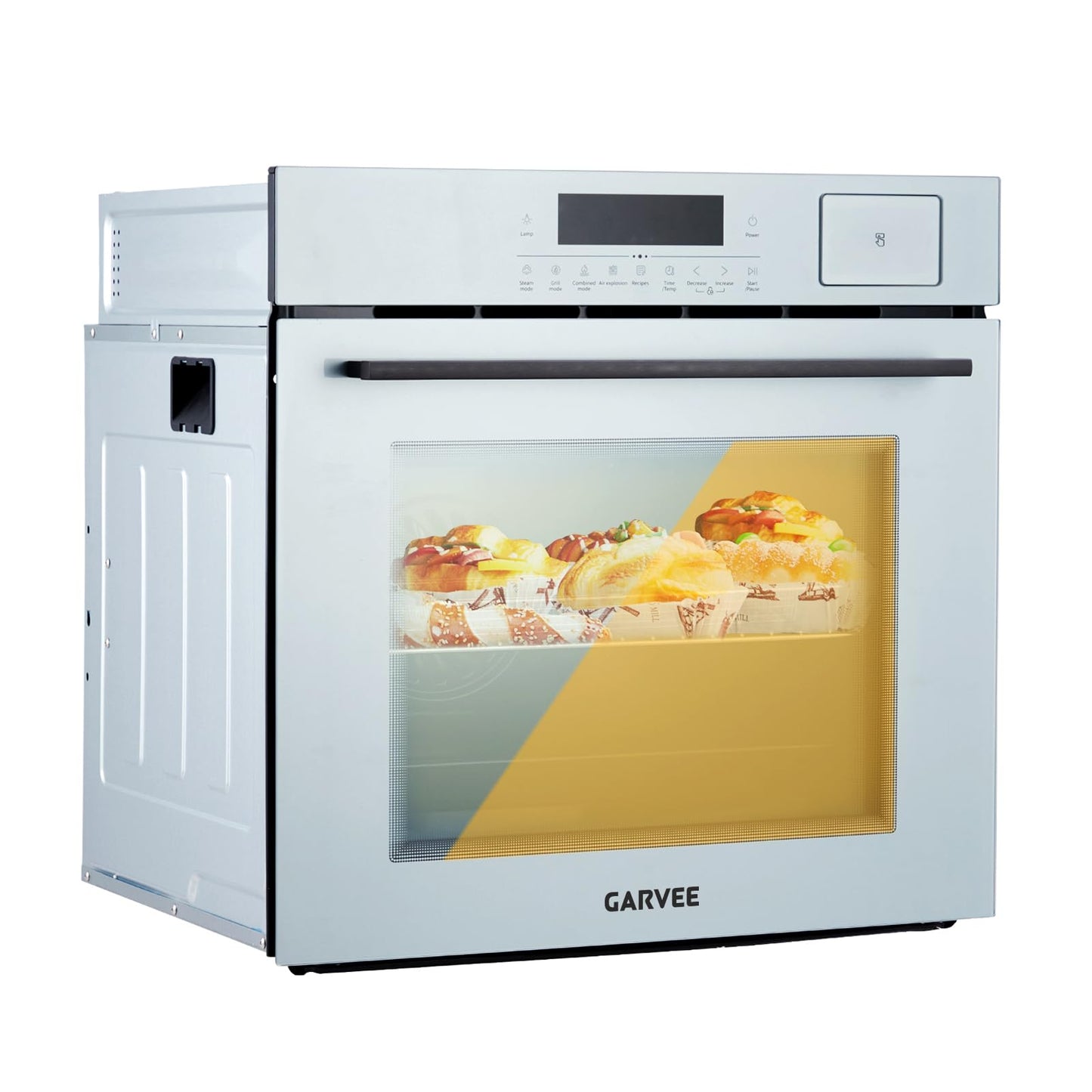 Garvee 24 Inch Built-in Steam & Convection Oven with 8 Cooking Functions, 108 Smart Recipes, 2.5 Cu.ft Stainless Steel Convection Oven with Enamel Cavity, Touch Control, Stepless Temperature Adjus