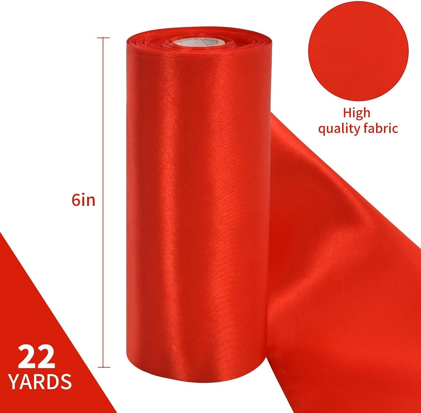 TONIFUL 6 inch x 22yd Wide Red Satin Ribbon Solid Fabric Large Ribbon for Grand Opening Cutting Ceremony Wedding Birthday Party Decoration Gift Craft Chair Sash Table Car Bows Indoor or Outdoor