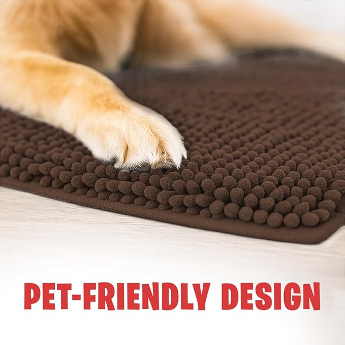 MudGuard Mat™ Dog Door Mat for Muddy Paws, Super Absorbent Microfiber, Non-Slip Indoor Mat, Quick Dry Chenille Mud Mat for Dogs & Entryway, Washable, Choco 16" x 24"