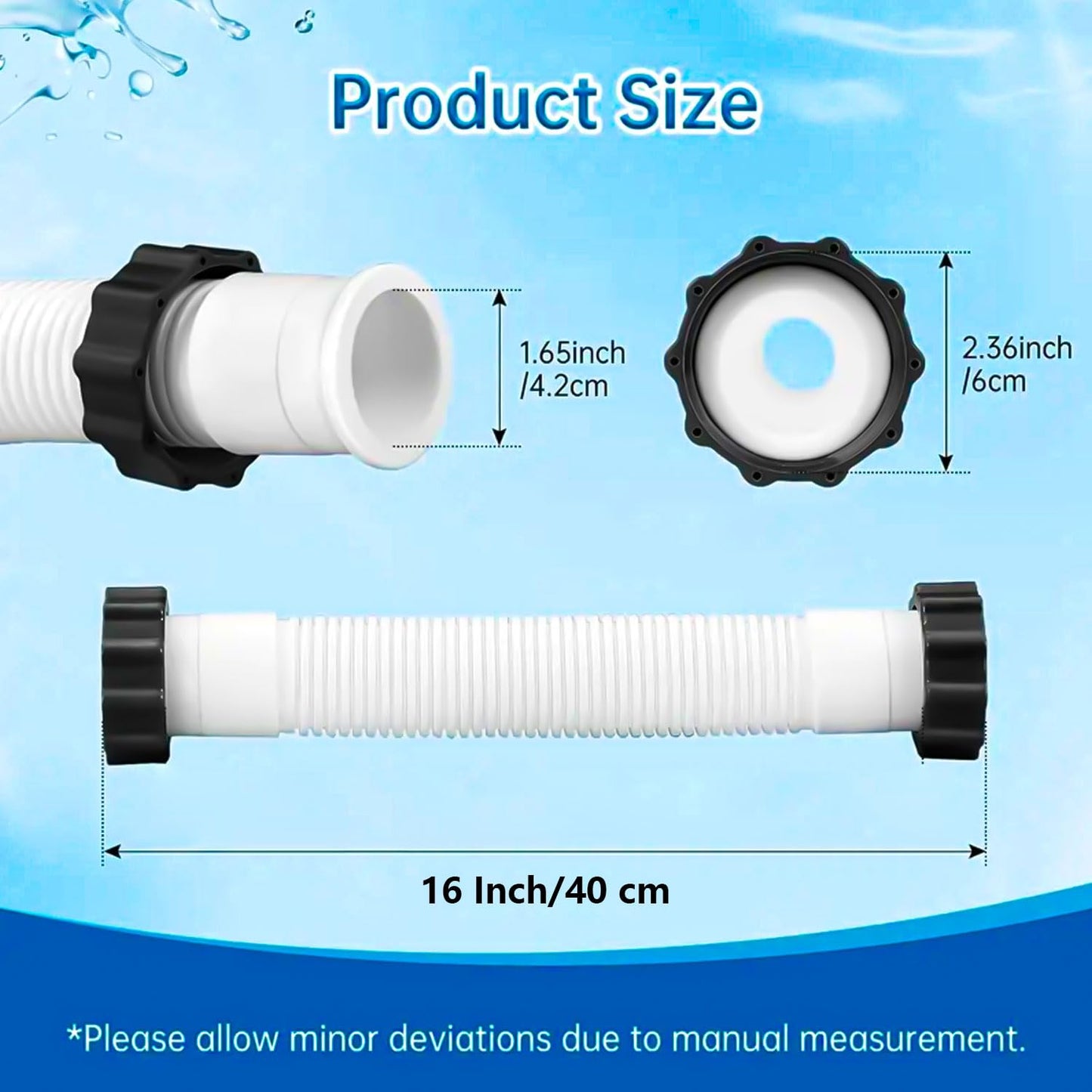1-1/2 Inch 11535 Replacement Pool Hose for above ground pools - 1.5" Pool Sand Filter Pump Hose for Intex Sand Filter Pumps & Saltwater Systems 26371CA 26371EH 28647EG (White -2 Pack)