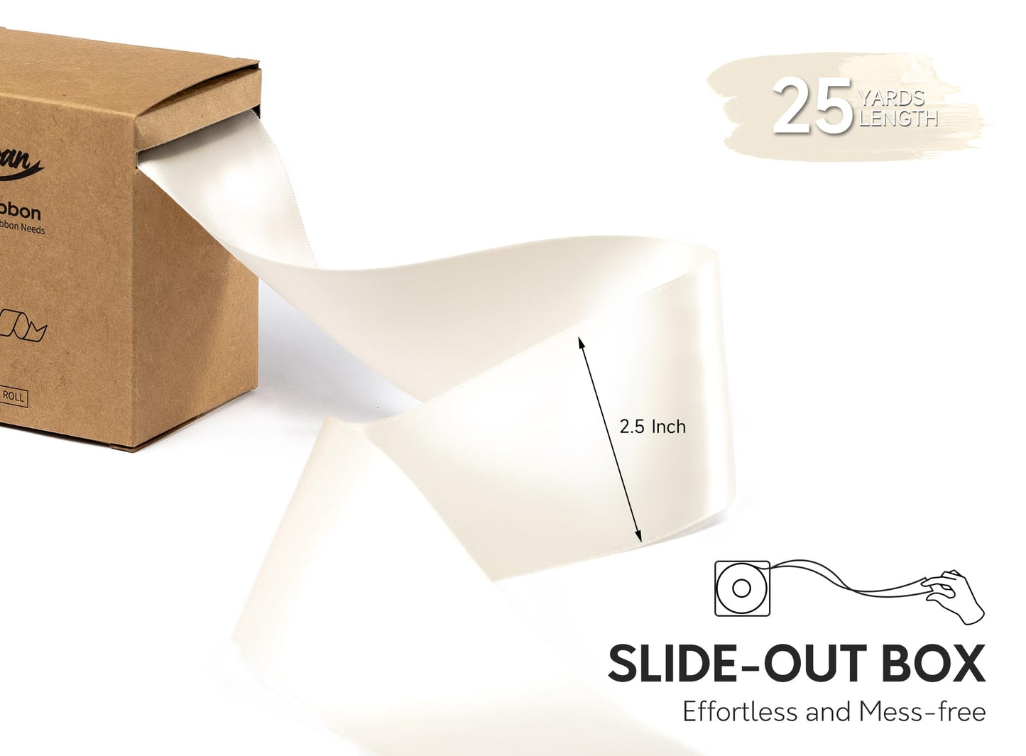 Keypan Ivory Satin Ribbon 2.5 Inch Double-Faced Polyester Cream Ribbons 25 Yards for Christmas Gift Bows Crafts Floral Bouquet Wedding Invitations