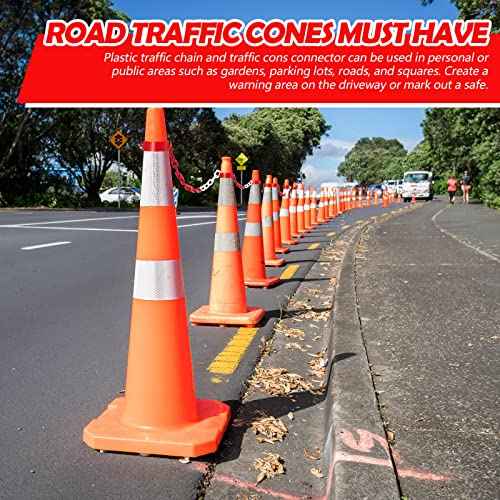 64 Feet Plastic Traffic Chain Cone Chain Safety Barriers Link with 12 Pieces Traffic Cones Connector Kits for Parking Barrier Poles Constructions Home Road Driveway Parking Use, Red White