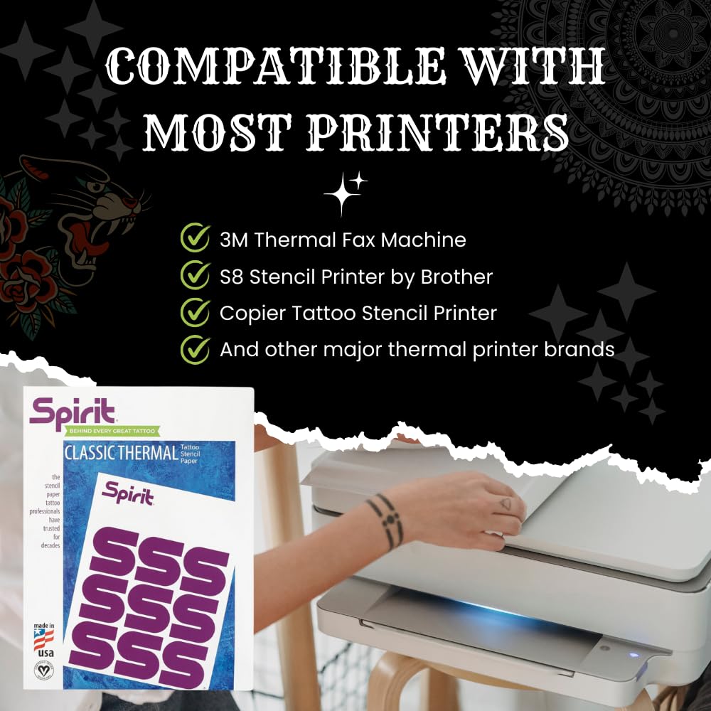 Spirit® Brand Tattoo Transfer Paper Freehand Thermal for Stencils, 8.5" x 14" - 100 Sheets, Certified Vegan, Proudly made in the USA