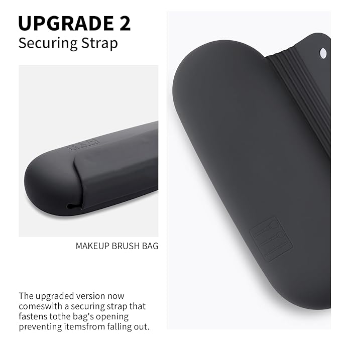 2 IN 1 Silicone Makeup Brush Holder with Beauty Make Up Sponge Holder Case：Soft Portable Cosmetic Face Brushes Holder with Upgrade Anti-Fall Out Magnetic Closure - Grey
