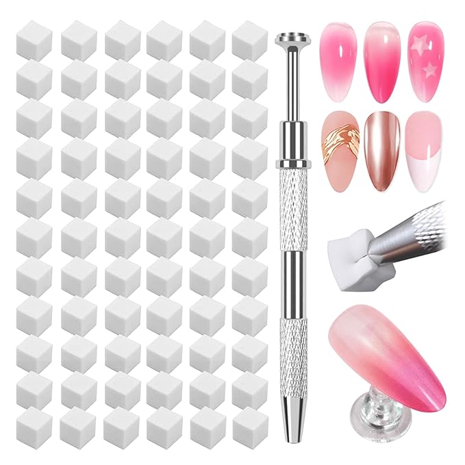 150 PCS Soft Nail Sponges For Ombre and Aura with Grabbing Pen Nail Art Brushes for Blending Ombre Gel Nail Tech Design Manicure Tools Accessories Supplies for Salon and Home White