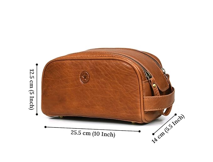Leather Toiletry Bag for Men | Grooming Travel Kit | With Waterproof Lining | By Aaron Leather Goods