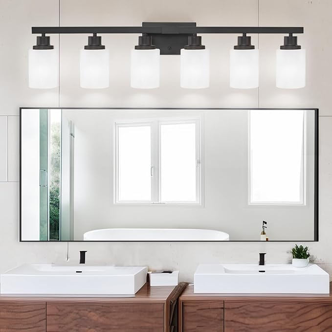 DIKAIDA 6-Light Black Vanity Lights, 38'' Modern Bathroom Vanity Lighting Fixtures for Mirror, Matte Bathroom Lighting Fixtures, Black Wall Sconces for Bedroom Living Room