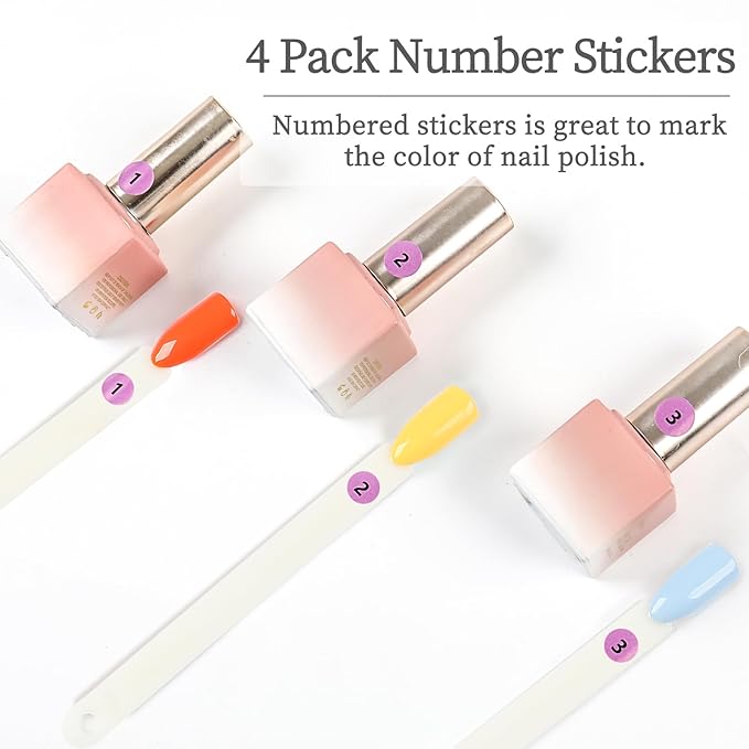 BQAN 200 Pcs Nail Swatch Sticks with Ring, Nails Art Display/Nail Practice Sticks for Home or Salon Use, 4 Pack Number Stickers