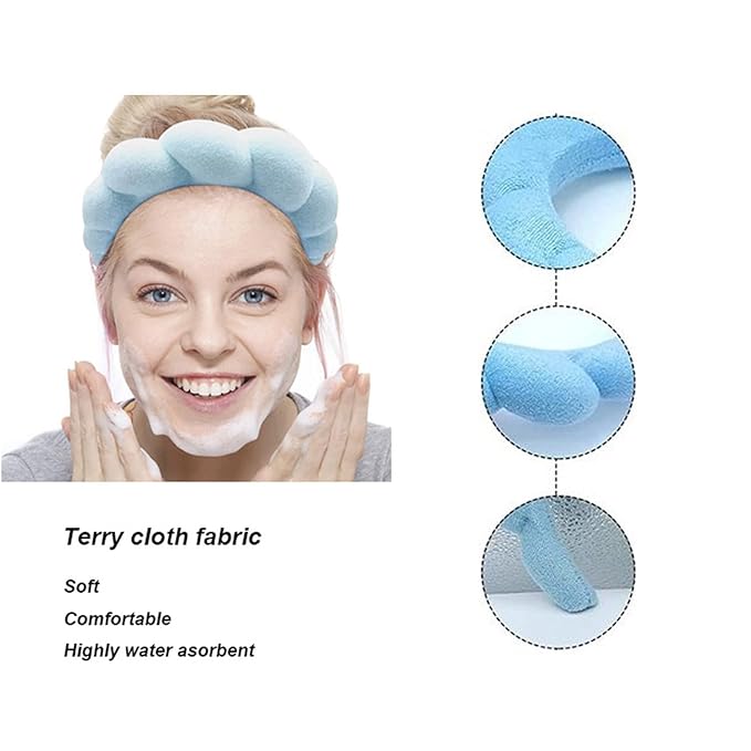 Spa Headbands for Washing Face Soft Puffy Bubble Headbands Wristband for Women Girls Makeup Skin Care Facial Beauty Shower Towel Hairband