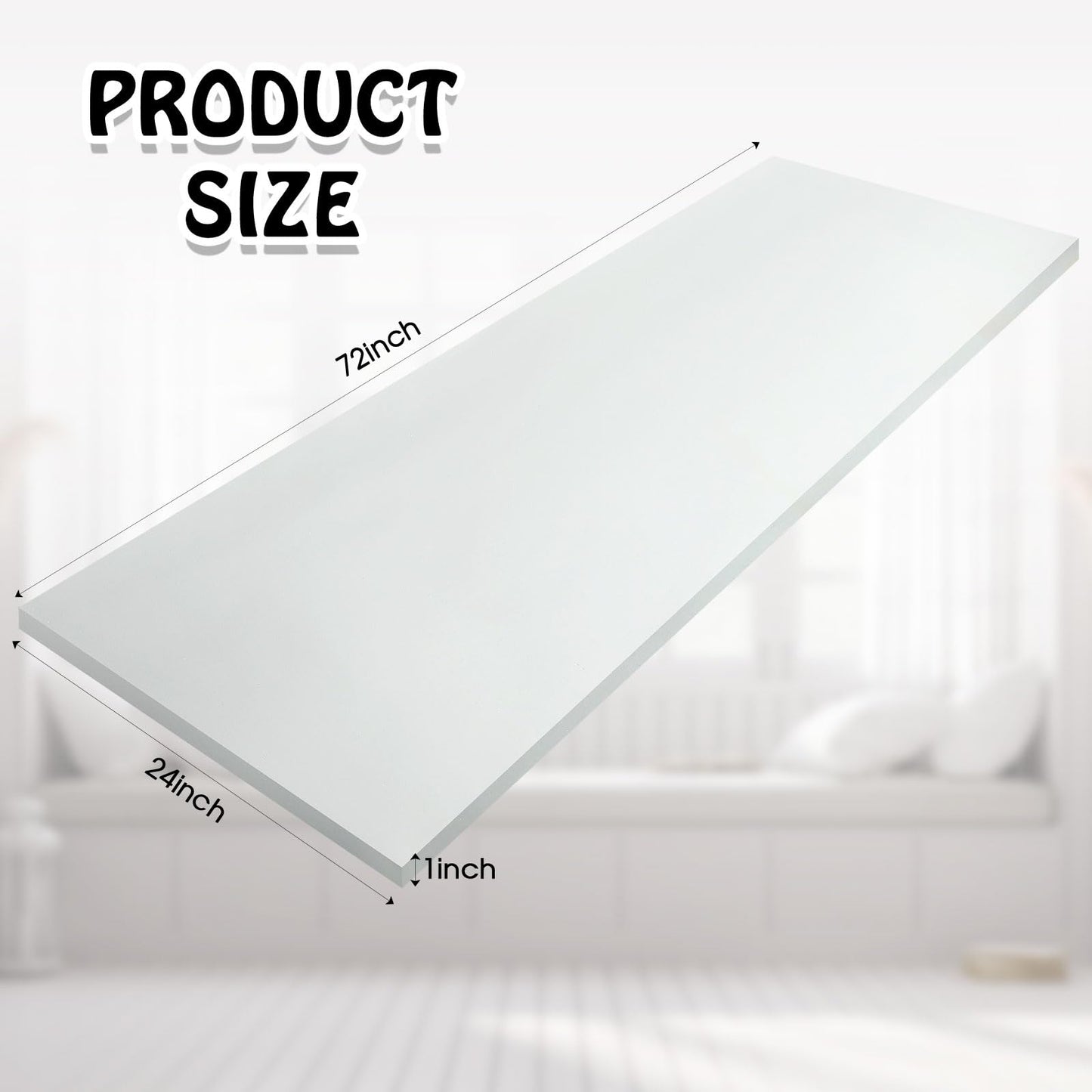 Amylove 1 Pack Polyurethane Foam 1" x 24" x 72" High Density Cushion Upholstery Foam Sheet for Seat Replacement DIY Projects Chairs Headboards Sofas Home (White)