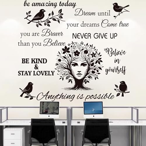 Inspirational Quote Wall Decals Vinyl Quotes Stickers Removable Positive Saying Wall Lettering Girl Tree Stickers Home Decor.