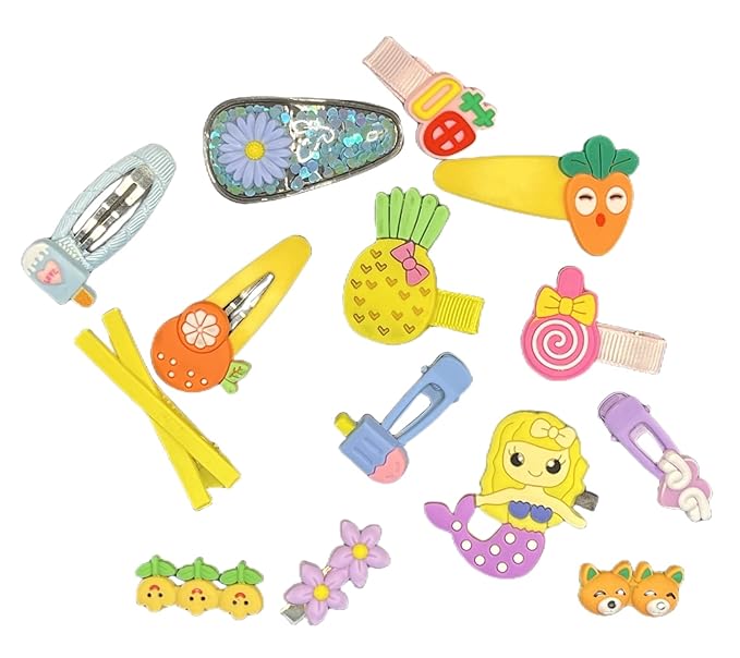 Hairpin Candy-colored kid's hair accessories, flower and fruit, rainbow hairpin set, girl cartoon animal cute hairpin,Package include 56pcs Hair Clips