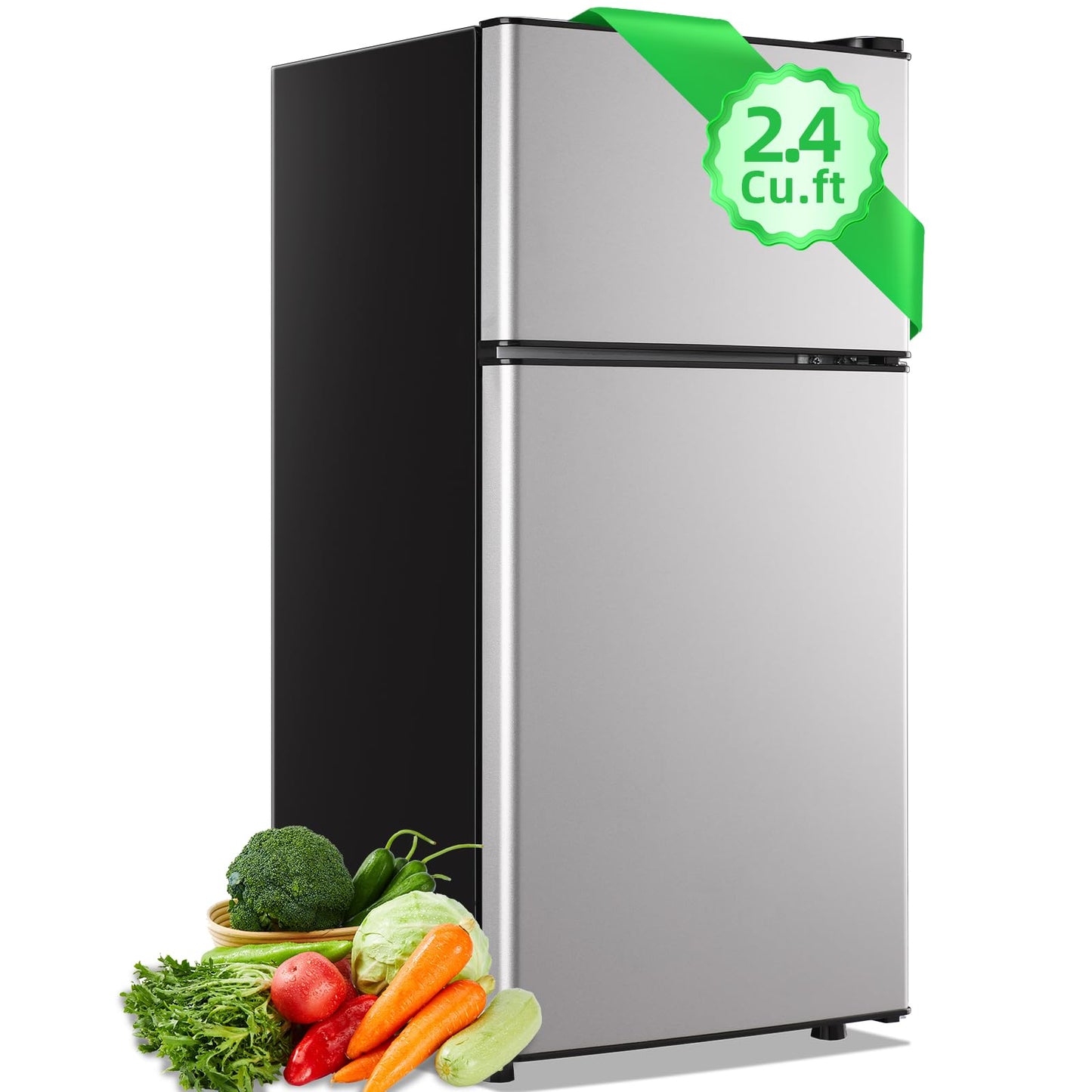 DEMULLER 2.4 Cu.ft Mini Fridge with Top Freezer Apartment Size Dual Door Compact Refrigerator for Personal Use Small Fridge with Egg tray, 7 Temperature Control For Dorm, Silver