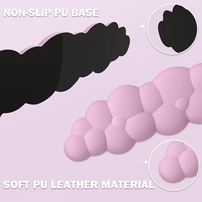 Cloud Keyboard Wrist Rest Pad Set, Enlarge PU Leather Memory Foam Cushion Support, Easy Typing Pain Relief, Mouse Rest Pad, Non-Slip Support for Home, Office, Pink