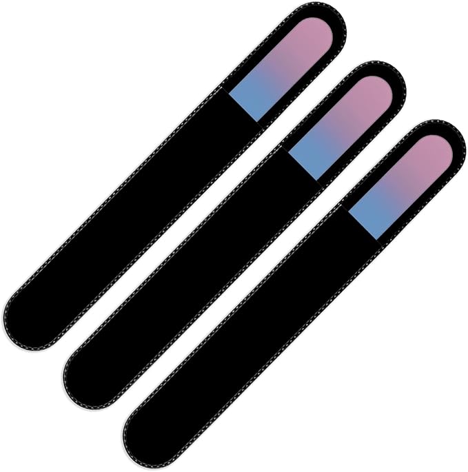 Mont Bleu Rainbow Crystal Nail File in Black Pouch - Large/Professional Size - Czech Tempered Glass - Handmade in Bohemia (Czech Republic)