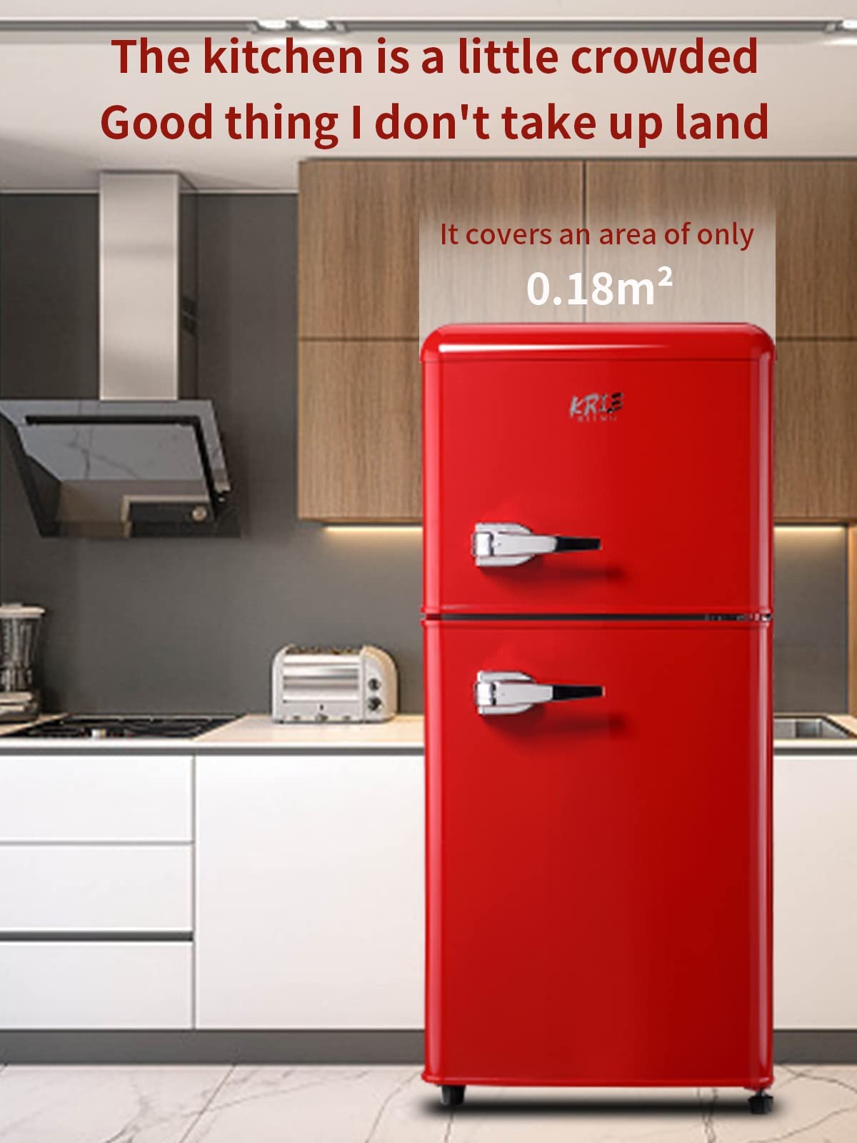 KRIB BLING Mini Fridge With Freezer,Refrigerator With 2 Doors,7- Level Adjustable Thermostat, Removable Glass Shelves For Bedroom, Office, Kitchen, Apartment, Dorm, 3.5 Cu. Ft Red