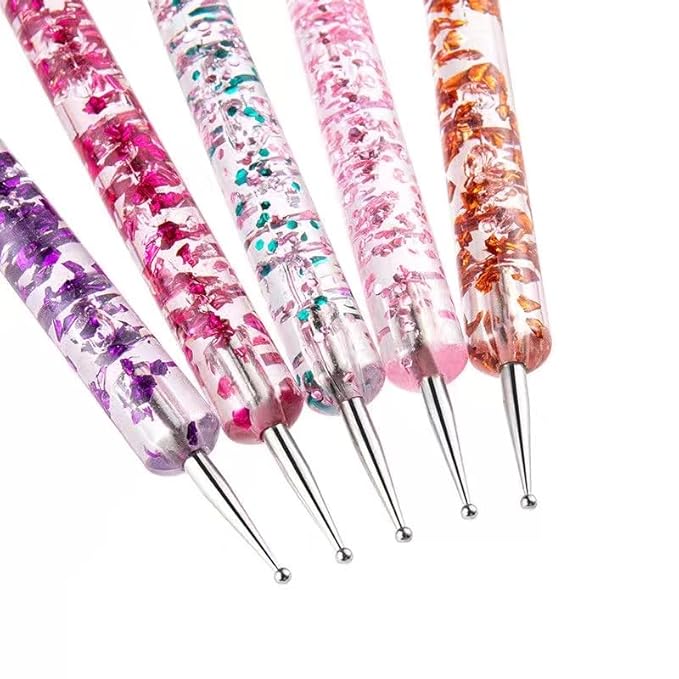 Nail Dotting Tools 10 Pcs Kit - 5 pcs Double-end Nail Dotting tools and 5 Pcs Nail Art Liner Painting Brushes