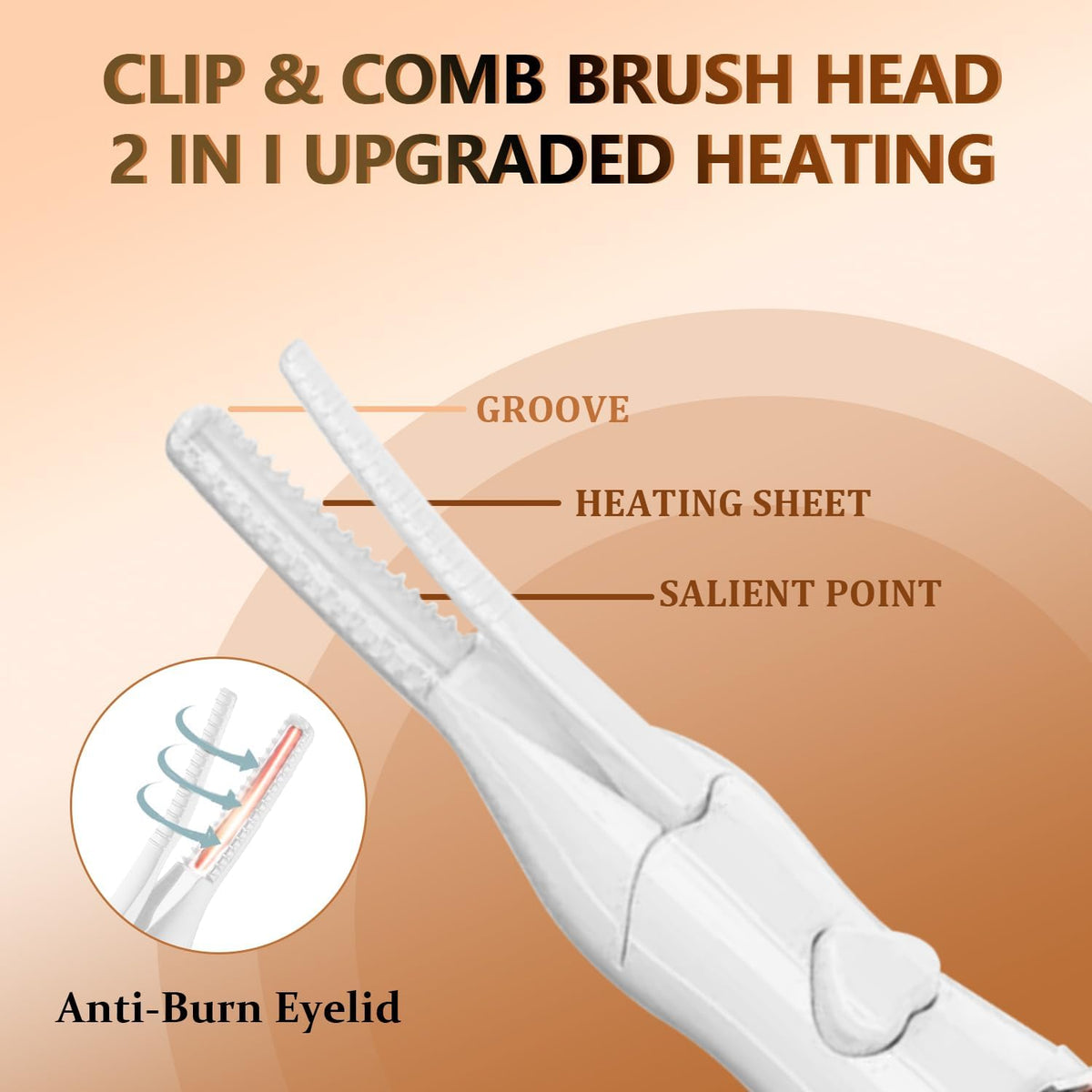 Heated Eyelash Curler, 2-in-1 Clip-Type Design, 3 Temperature Modes, USB Rechargeable Electric Eyelash Curler, Natural Curling 24H Long-Lasting Curl, Gift for Women & Girls, Beige-DA