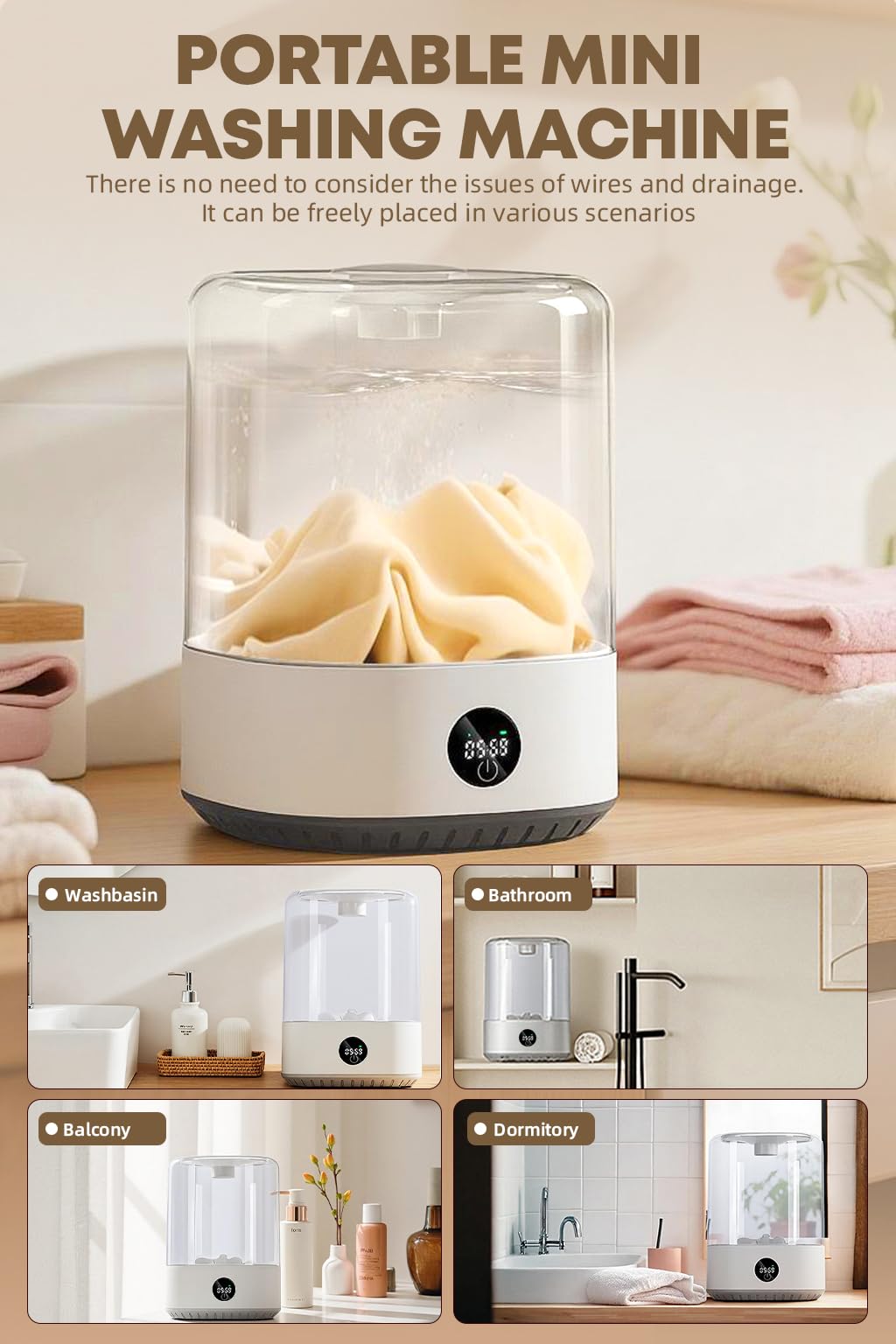 Portable Mini Washing Machine, 4L Washing Machine Cleaning for Underwear, Rechargeable Cordless Compact Washerfor Singles, Apartments RV, Underwear Laundry Washer
