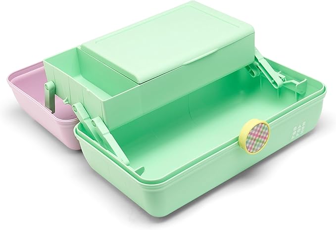 Caboodles On-The-Go Girl Makeup Box, Two-Tone Lavender and Light Green, Hard Plastic Makeup Organizer Box, Built-In Mirror, Secure Latch for Safe Travel, Spacious Storage for Large Items