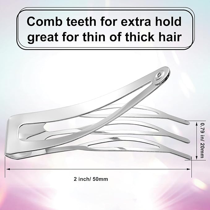 Chinco 24 Pcs Double Grip Hair Clips Metal Snap Clips Women Barrettes for Hair Making, Salon Supplies(Silver,2 Inch)