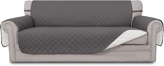 Easy-Going Reversible Couch Cover for 3 Cushion Couch Sofa Cover for Dogs Water Resistant Furniture Protector Cover with Foam Sticks Elastic Straps for Pet Cat (Sofa, Gray/Ivory)