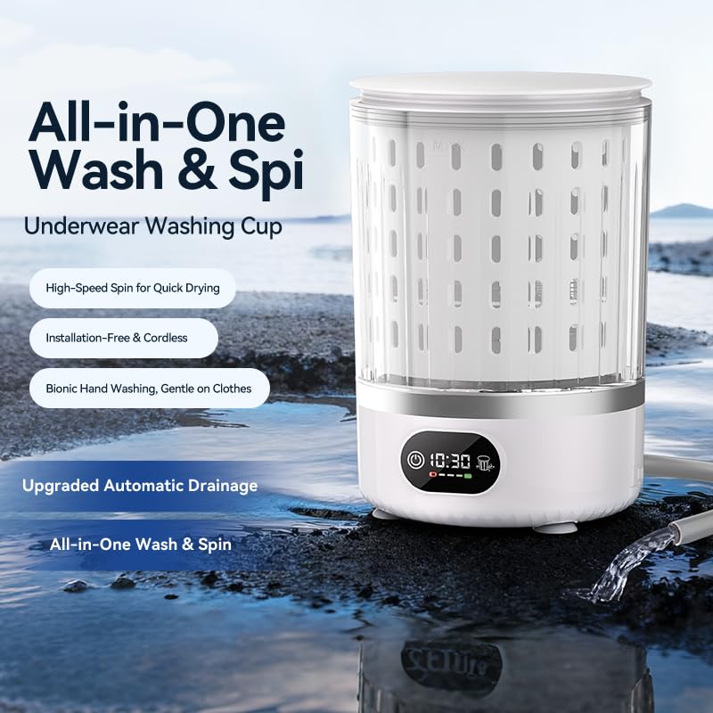 Portable Mini Washing Machine, Upgraded 3-in-1 3L Compact Washer with Spin Dry & Auto Drain,Small Travel Laundry Machine for Underwear Baby Clothes Socks Towels Home Dorm (White)