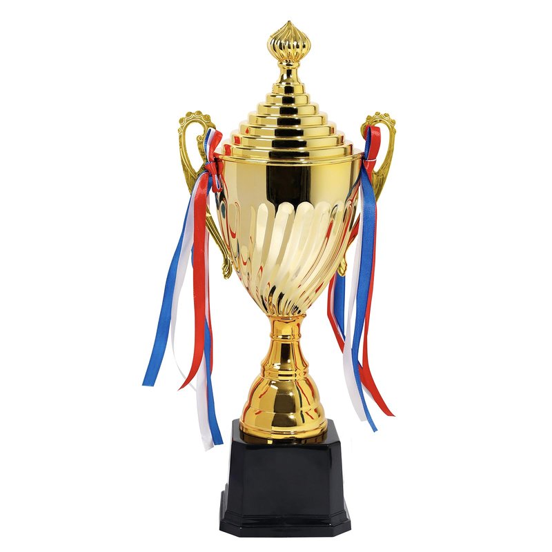 Meecuppa 16inch Gold Champion Trophy Cup | Patriotic Red-White-Blue Bow Design | Premium Award for Sports Tournaments, Competitions & 1st Place Ceremonies