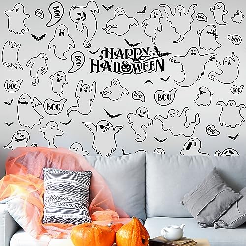61 Pcs Halloween Ghosts Wall Stickers Decals Halloween Ghost Decorations for Home Room Windows Clings Fireplace Ceiling Kitchen Bedroom Decor Party Supplies