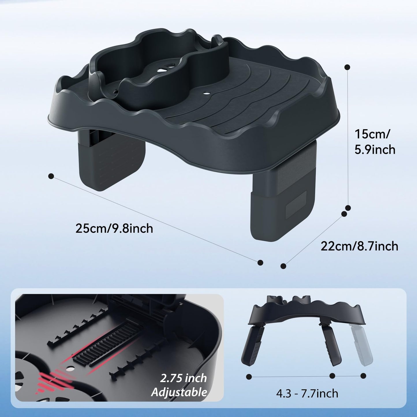 Anivia Hot Tub Table Tray, Adjustable Width 4.3" to 7.7" Hot Tub Accessories for Intex PureSpa, Nonslip Caddy Holds 2 Drinks, Keep Snacks-Drinks Handy and Dry,Fits Outdoor Inflatable Spa/Pool (Gray)