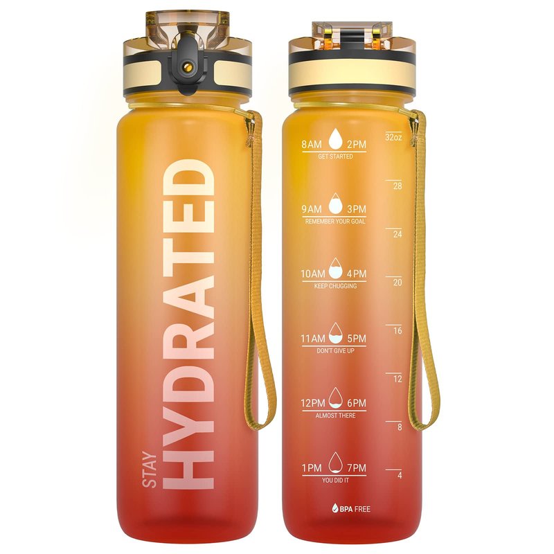 Sahara Sailor Water Bottle 32oz, Durable and Leakproof Water Bottles Motivational with Time Marker, Tritan, BPA Free, Wide Mouth with Easy Clean Brush for Gym, Travel, Home, School, Office (1 Bottle)
