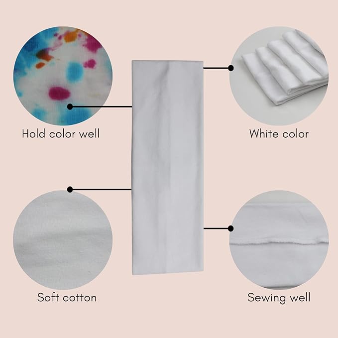 6 Pcs White Headbands for Women Hair Cotton Headband for Tie Dye Party Supplies, Non-slip Stretchy Elastic Head Wrap Holder Hair Accessories