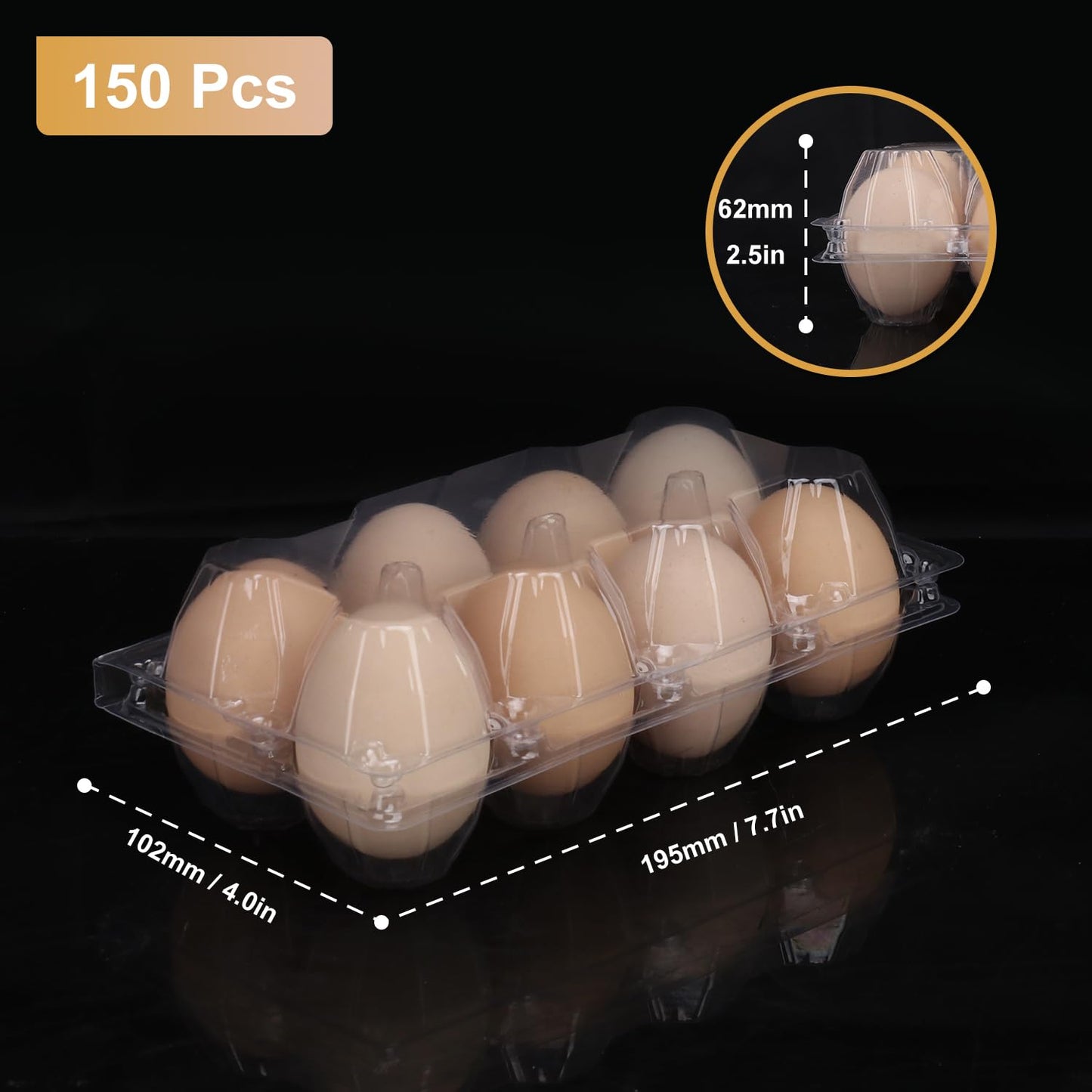 KUKLIPJIM 150 Pack Bulk Egg Cartons, Clear Plastic Chicken Egg Holders, Egg Tray Carton Holder for Home & Kitchen, Farm & Market Use, An Eco-Friendly Egg Storage Solution, 8 Grids，(Medium Size)…