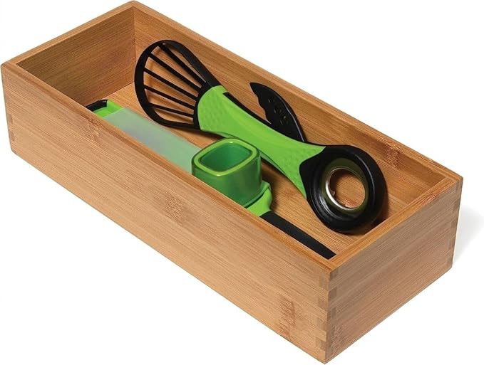 Lipper International Bamboo Utensil Holder Storage Box for Cooking Tools, Makeup, or Office Supplies, 5" x 12" x 3"