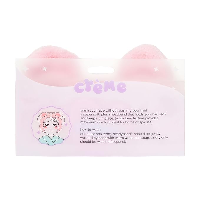 The Crème Shop Boba Bears 3D Teddy Headband - Spa Headband for Skincare, Face Masks, Washing Face, Makeup and Bathing - Soft, Gentle Material for All Skin Types (Straw-Berry Fluff)
