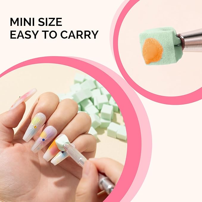 MelodySusie 100Pcs Soft Nail Sponges for Ombre, Nail Art Sponges With Grabbing Pen, Blooming Nails, Gradient Nail, Manicure Nail Art Tools, Professional Accessories for Home and Salon Use, Green