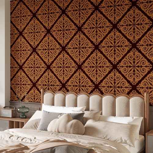 Brown Damask Floral Wallpaper Peel and Stick Geometric Floral Wallpaper for Living Room Bedroom Walls Self Ahdesive Brown Contact Paper for Cabinets Removable Damask Wall Paper 17.5¡¿102.3''