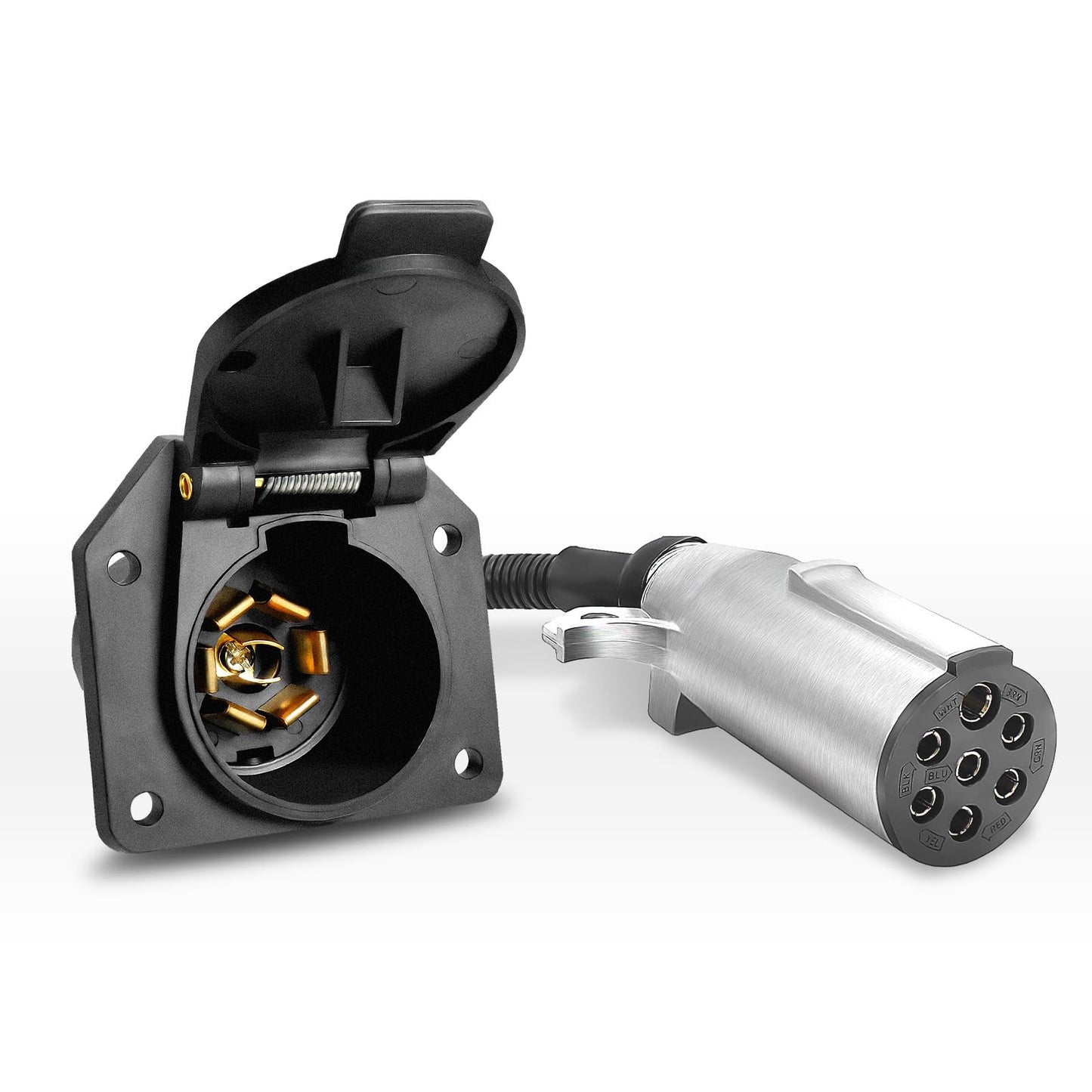 Agrieyes 7 Pin Round to 7 Way RV Blade Trailer Plug, Primium 12V Trailer Light Adapter, Connector for Semi Truck, Vehicle, Pickup, Tractor, SAE Standard