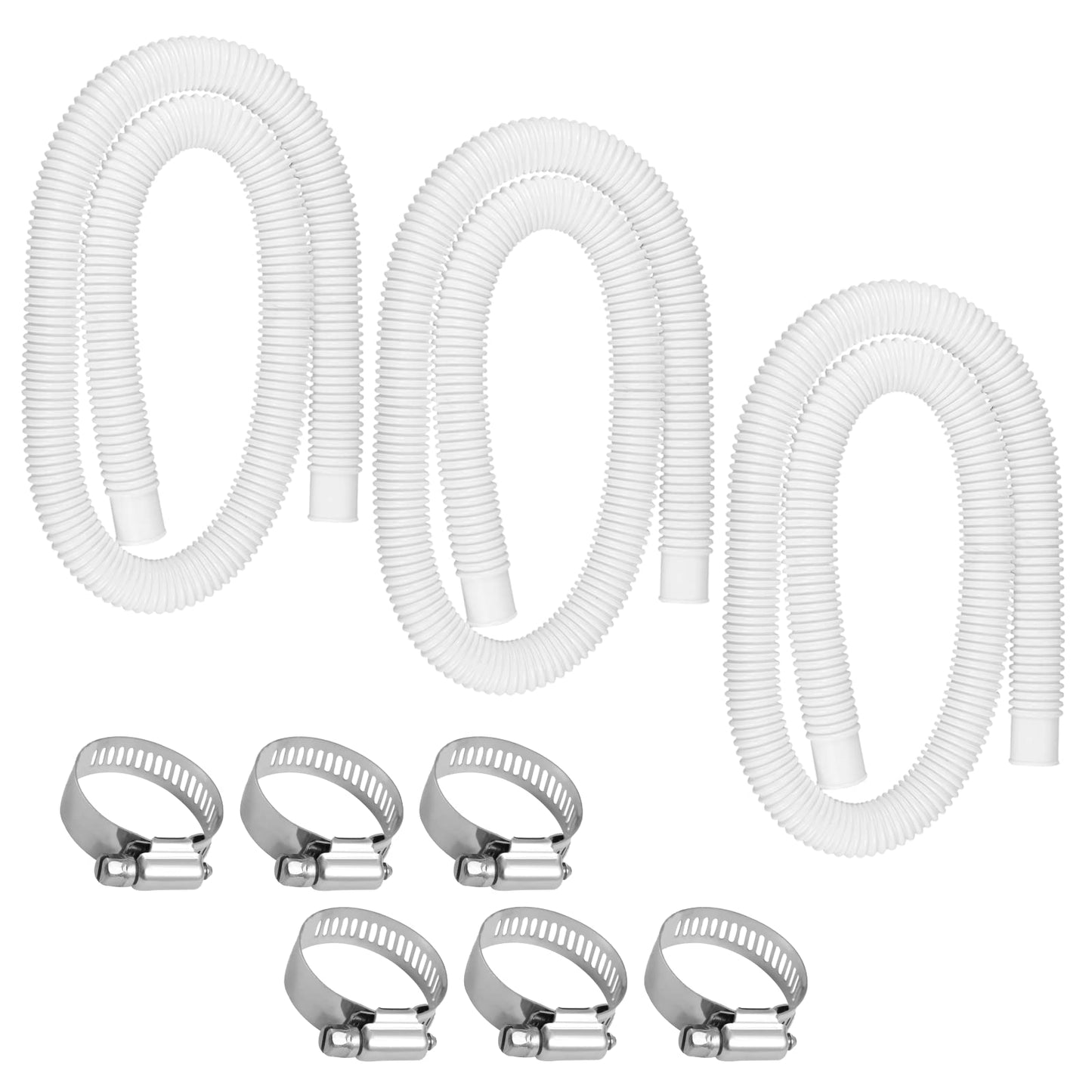 IDEASURE 1.5" x 59" Pool Hoses for Above Ground Pools - Pool Pump Replacement Hose Compatible with In tex Coleman Skimmer Surface Skimmer Pool Pump Pool Filter, 3 Pack with 6 Hose Clamps