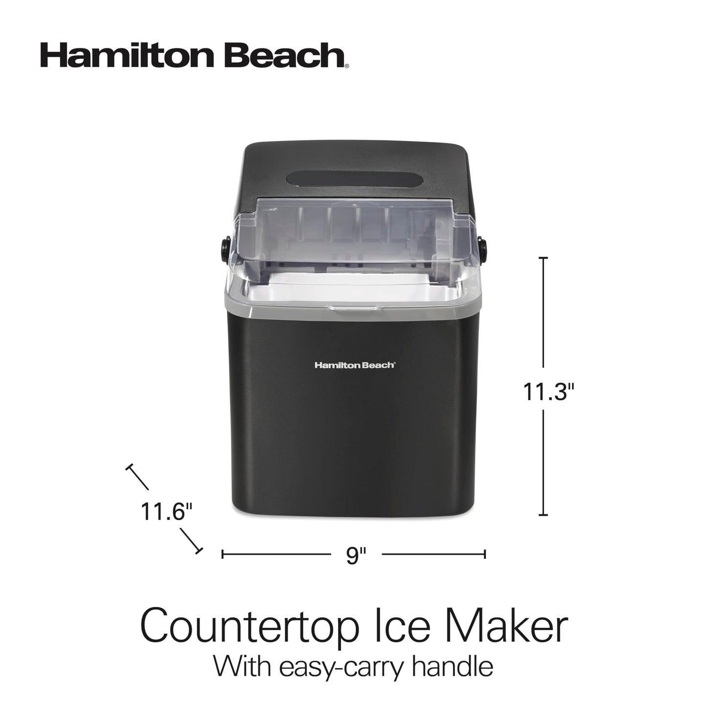Hamilton Beach Portable Bullet Countertop Ice Maker Machine, Makes 26 Lbs/Day, 9 Cubes Every 6 Minutes, Self-Clean Function, for RV, Office, Kitchen, Dorm, Makes 2 Sizes, Black (86151)