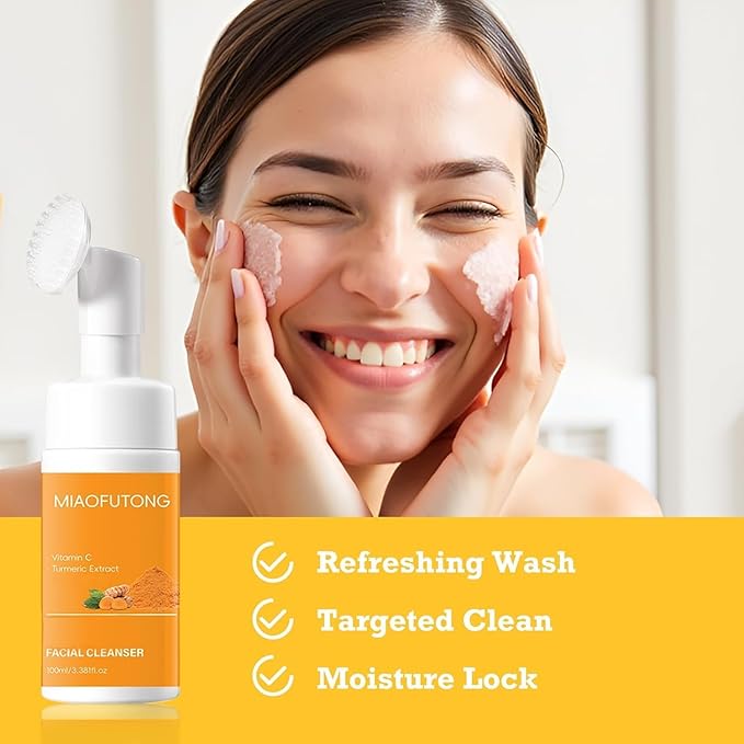 Turmeric Wash and Care 4-Piece Set – Facial Cleanser with Brush, Soap Bars , Soft Face Cleansing Pads and Turmeric Oil – Turmeric Face Wash Kit, Turmeric Skincare Set