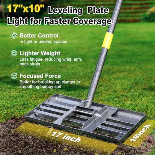 Lawn Leveling Rake, Heavy Duty 17" x 10" Stainless Steel Lawn Leveler for Soil Dirt Leveling Spreading,72" Adjustable Long Handle,Golf Field,Lawn,Tight Spot Landscaping Tool,Ground Leveler for Yard