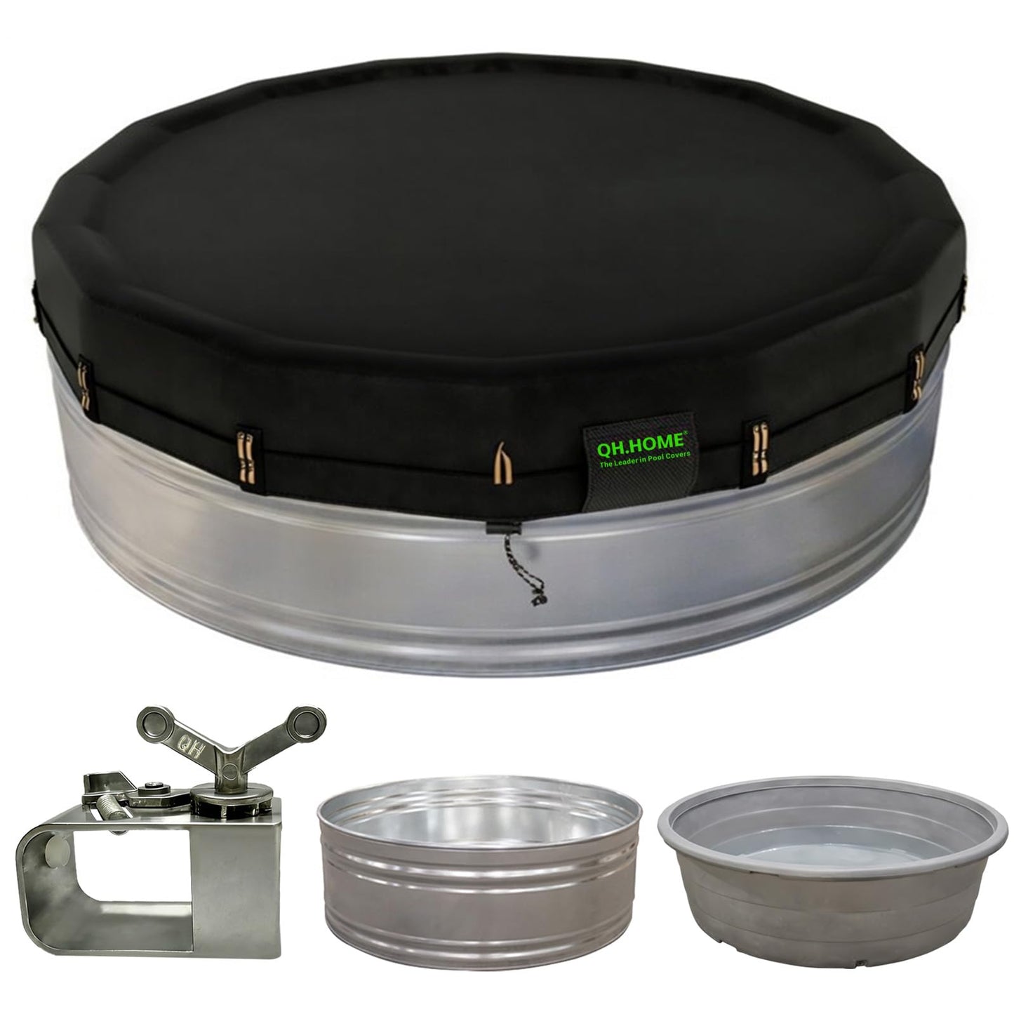 QH.HOME 550D 8Ft Round Stock Tank Pool Cover [Upgraded Tear Resistant & Threefold Windproor] wth Pre-Installed Patented Winch, Solar Cover for Above Ground Pool-Snug Fit & Waterproof Protection