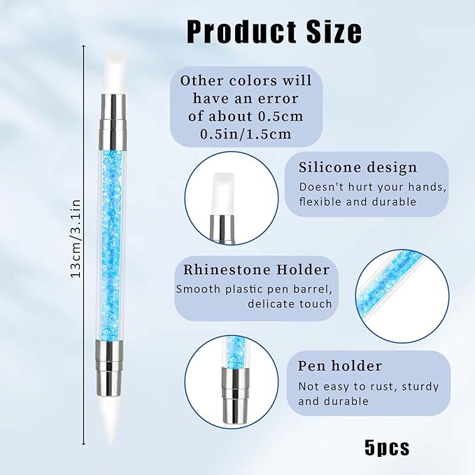 5 Pcs Nail Art Sculpture Pen, Dual Tipped Silicone Nail Tools, Nail Art Brushes, Rhinestone Nail Polish Carving Pen, Nail Art Tools for Design Nail Carving Drawing Shaping Effect(5 Colors)