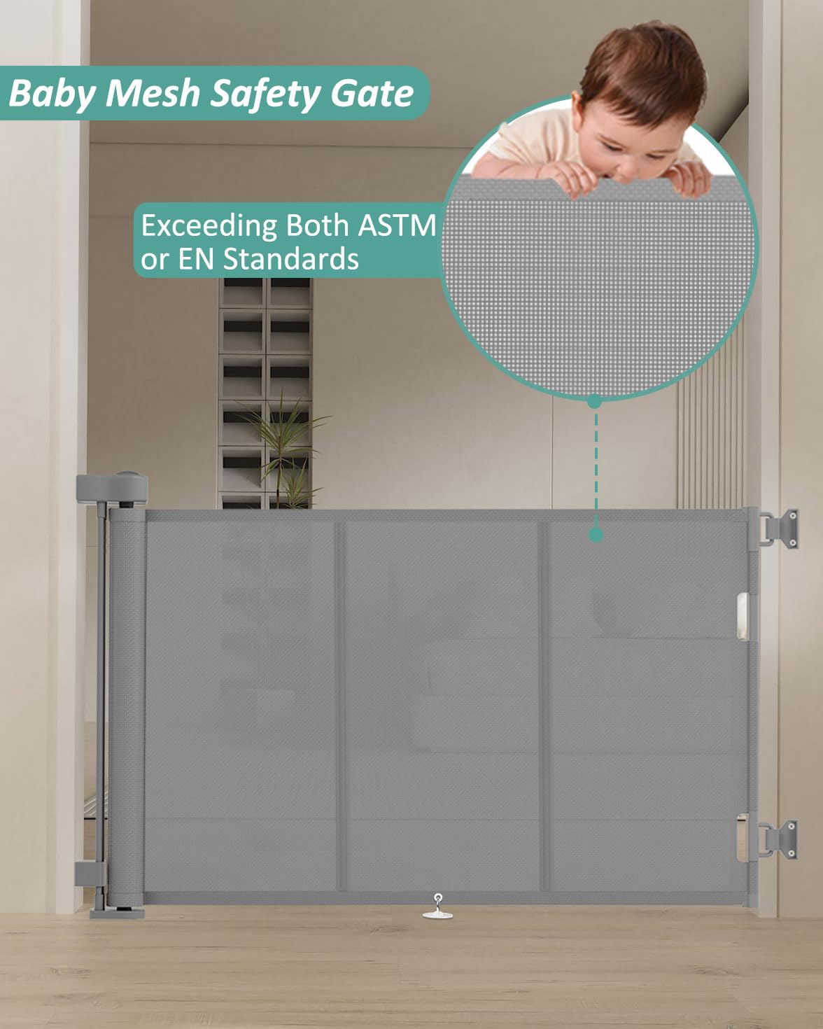 Miumoon 71 inch Retractable Baby Gates 42 inch Tall, Retractable Gate with Reinforced Strip Design to Prevent Crawling Through, 6 FT Retractable Dog Gate for Stairs, Doorways, Hallways, Indoor/Outdoor