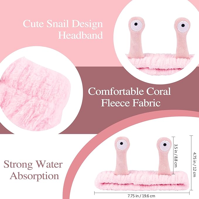 Snail Spa Headband and Wristband Set, Skincare Makeup Headband for Washing Face Cute Animal Spa Hair Bands for Women Girls Stocking Stuffers (Pink Blue Green)