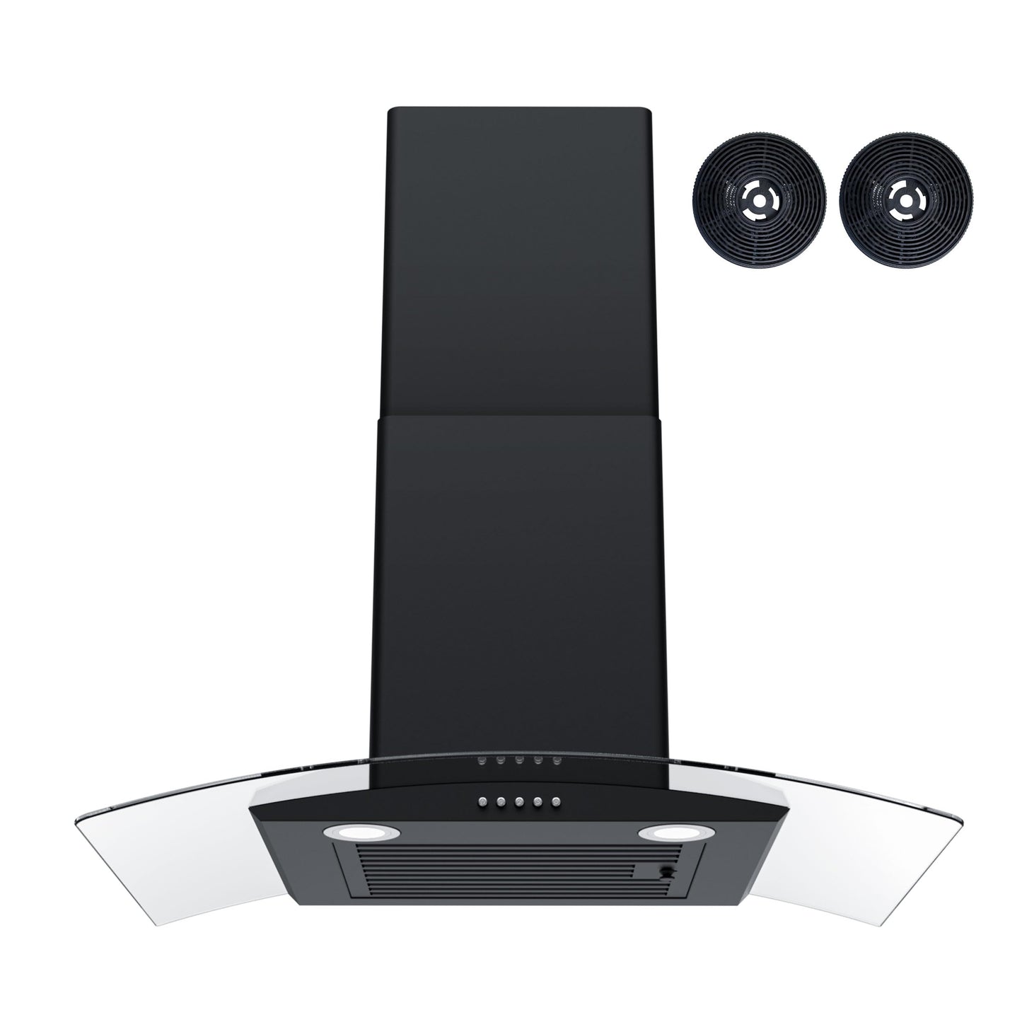 FIREGAS Wall Mount Range Hood 30 inch with 3 Speed Fan,black range hood with tempered glass,400CFM,Push Button Controls, LED Lighting, Permanent Filters in Stainless Steel,includes 2 Charcoal Filters