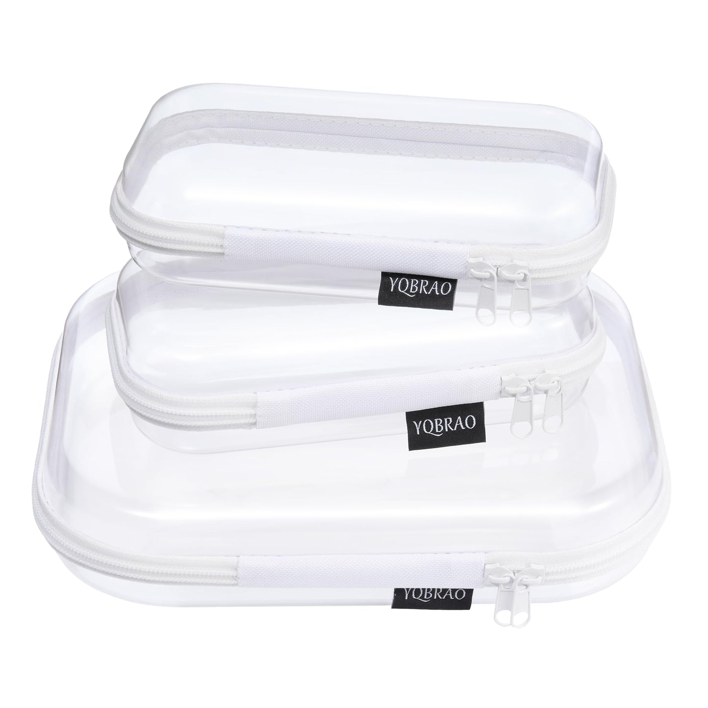 YQBRAO 3-Pack Clear Hard Shell Zipper Case, 1.2mm Heavy-Duty Crush-Proof Travel Makeup Bag, TSA Approved Clear Zipper Pouches, Rigid Toiletry & Diaper Bag Organizer for Toys, Tech & Art Supplies