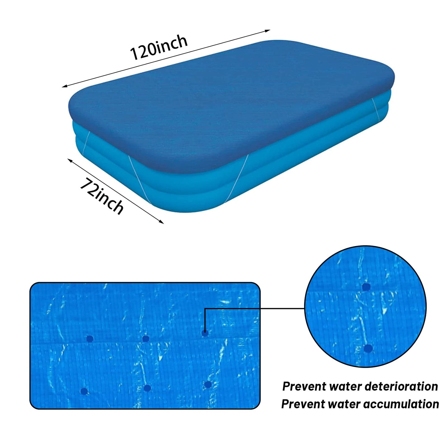 Rectangle Pool Cover,Pool Cover for Inflatable Pool,Rectangular Inflatable Swimming Pool Cover, 10ft X 6ft Dustproof Rainproof Waterproof Square Swimming Pool Cover,Family Pool Cover (Blue)